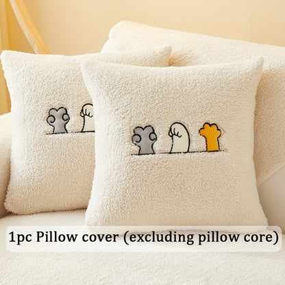 Sofa Cover Plush Shearling Non-Slip Pet-Friendly – Thick Couch Protector with Animal Bone Embroidery for 2 3 4 Seater, Soft Warm Slipcover for Living Room Bedroom Office in Dark Gray Off White Coffee Black
