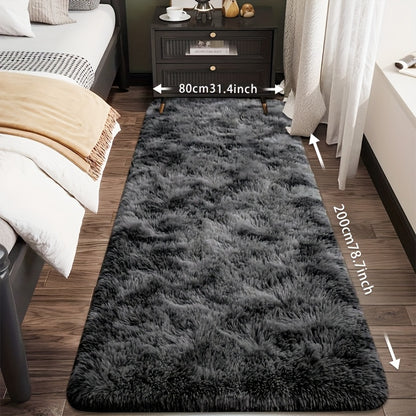Tie-Dye Plush Runner Rug 31.5x78.7 Inch Soft Fluffy Non-Slip Absorbent Floor Mat for Living Room Bedroom Hallway Home Decor – Light Grey Dark Gray Pink Black
