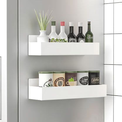 Magnetic Fridge Organizer Shelf Set - Movable Metal Refrigerator Storage Rack, Multi-Purpose Magnetic Spice Shelf for Kitchen & Bathroom, Space-Saving Side Wall Organizer, Black White 2pcs 4pcs