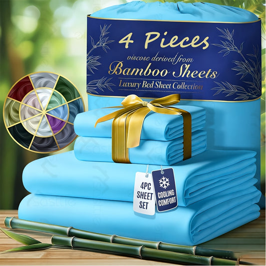 Bamboo Kids Bed Sheet Set 3-4 Piece Ultra Soft Breathable Deep Pocket Cooling Sheets for Hot Sleepers Hotel Quality Twin Full Queen King 12 Colors Light Green Black Orange Navy Purple White Pink Gray