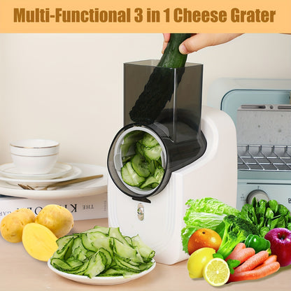Electric Vegetable Slicer Shredder with Multi Cone Blades – Spiralizer & Salad Maker for Fruits Veggies, Stainless Steel, Semi-Auto, White & Green