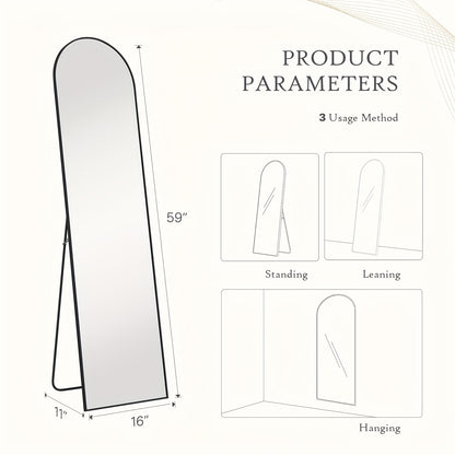 Full Length Floor Mirror with Aluminum Alloy Arch Frame – HD Full Body Standing Mirror for Bedroom Living Room Entryway, Freestanding Leaning Wall Mirror Modern Arched Vanity Mirror Home Decor