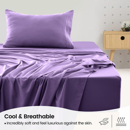 1800 Series Bed Sheets Set 4 Pieces – Brushed Microfiber Deep Pocket Sheet Set with Pillowcases, Cooling & Breathable Bedding for All Seasons, Fade Resistant, Fits Mattresses Up to 16 Inches