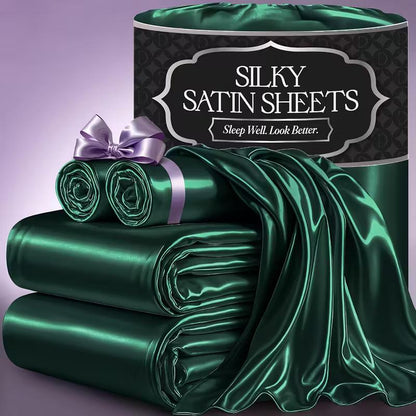 Satin Sheets Set 2100TC Ultra Soft Silky Breathable Bed Sheet Set 3 4 Piece Luxury Hotel Quality Deep Pocket Twin Full Queen King Champagne Black Pink Burgundy Navy
