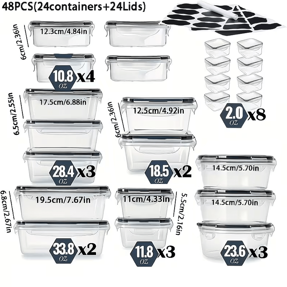 Food Storage Containers with Lids Set – Stackable Meal Prep Containers, Leakproof, Microwave & Freezer Safe, BPA-Free Plastic, 12/24/48/50 Piece Sets for Leftovers, Fruits & Vegetables