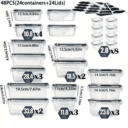 Food Storage Containers with Lids Set – Stackable Meal Prep Containers, Leakproof, Microwave & Freezer Safe, BPA-Free Plastic, 12/24/48/50 Piece Sets for Leftovers, Fruits & Vegetables