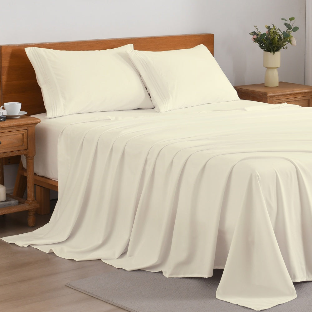 Cooling Bed Sheet Set 3/4 Piece 18 Inch Deep Pocket, Soft Breathable Microfiber Sheets for Hot Sleepers Hotel Luxury Summer Bedding Twin Full Queen King, 12 Colors Available
