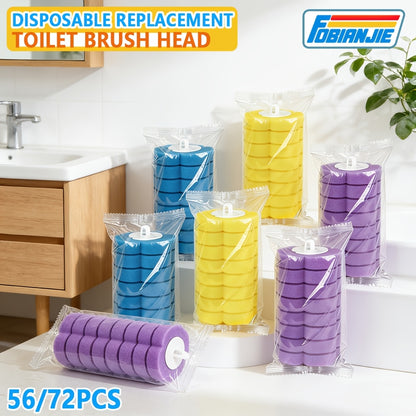 Toilet Wand Refills 56/72 Pack Disposable Replacement Heads for Toilet Bowl Brush, 3-Color Individually Wrapped Scrubbing Pads for Bathtub & Wash Basin Cleaning – Refills Only