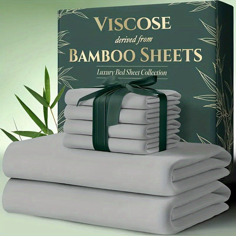 Bamboo Cooling Bed Sheet Set 6-Piece – Ultra-Soft Deep Pocket Fitted Sheet for Hot Sleepers Double-Stitched Machine Washable Twin Full Queen King in 7 Colors