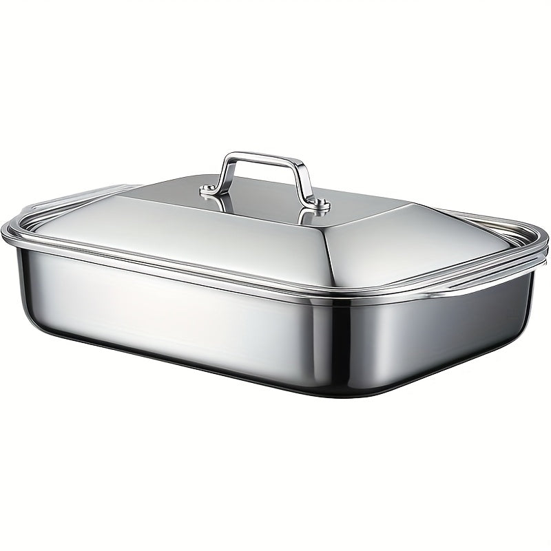 Stainless Steel Baking Pans with Lids – Extra Large Non-Stick Rectangular Oven Trays for BBQ Buffet Catering, Heavy Duty Roasting Pan Set with Grill Ridges & Handles, 2 4 6 8 Pcs
