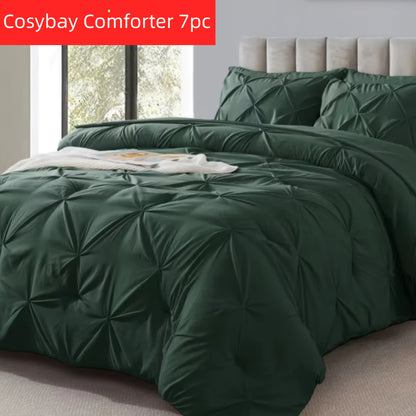 Pinch Pleated Comforter Set Queen King Full – 7 Piece Bed in a Bag with Sheets Pillowcases Pillow Shams, Hypoallergenic Down Alternative Microfiber Bedding 33 Colors All Season