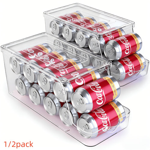 Stackable Soda Can Organizer for Refrigerator – BPA-Free Clear Can Holder Dispenser with Lid for Fridge Pantry Freezer, Holds 9 Cans Each