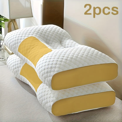 Ergonomic Cervical Neck Pillow 2-Pack Orthopedic Support Pillow for Sleeping - Adjustable Soft Massage Contour Pillow Machine Washable Removable Cover for Neck & Spinal Alignment - Gray White Yellow Purple Blue