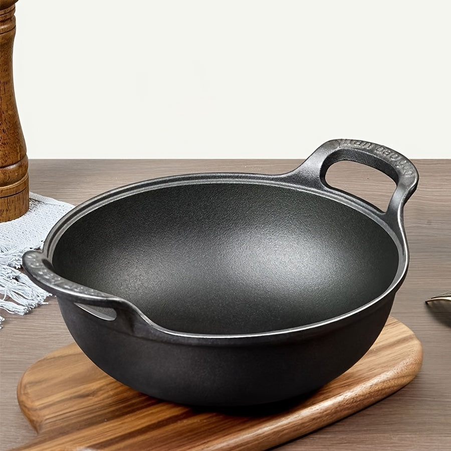 Traditional Cast Iron Wok Set 5 Sizes 7.87 9.84 10.62 11.81 12.59 Inch Uncoated Deep Stir Fry Pan Heavy Duty Skillet with Dual Handles for Home Outdoor Cooking Grilling Baking