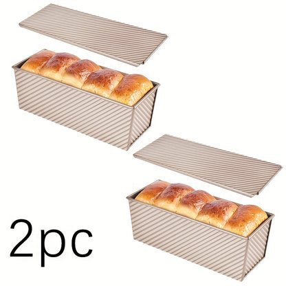 Pullman Loaf Pan with Lid Extra Large 12.3x4.7x4.3 Inch – Sandwich Bread Pan with Vent Holes & Bread Knife, Non-Stick Baking Pan for Square Loaf, 1 or 2 Pack, Gold & Black