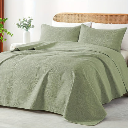 Quilt Set Queen Size 2/3 Piece Lightweight Microfiber Bedspread Soft Cool Coin Pattern Coverlet for All Seasons – Modern Summer Quilt with Pillow Cases for Bedroom Family Gift