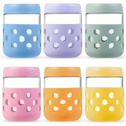 Airtight Glass Food Storage Jars with Silicone Sleeves 6 Pack – 16oz Moisture-Proof Pantry Canisters for Tea Grains Nuts Snacks & Yogurt, Leak-Proof Kitchen Organization Containers with Lids
