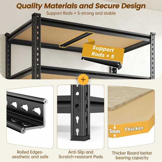 Heavy Duty Metal Shelving Unit 5-Tier 72"H 2000LBS Garage Storage Shelf 35.5"W x 72"H x 15.8"D – Adjustable Steel Wire Rack for Garage Basement Pantry Kitchen Utility, No Bolts Easy Assembly