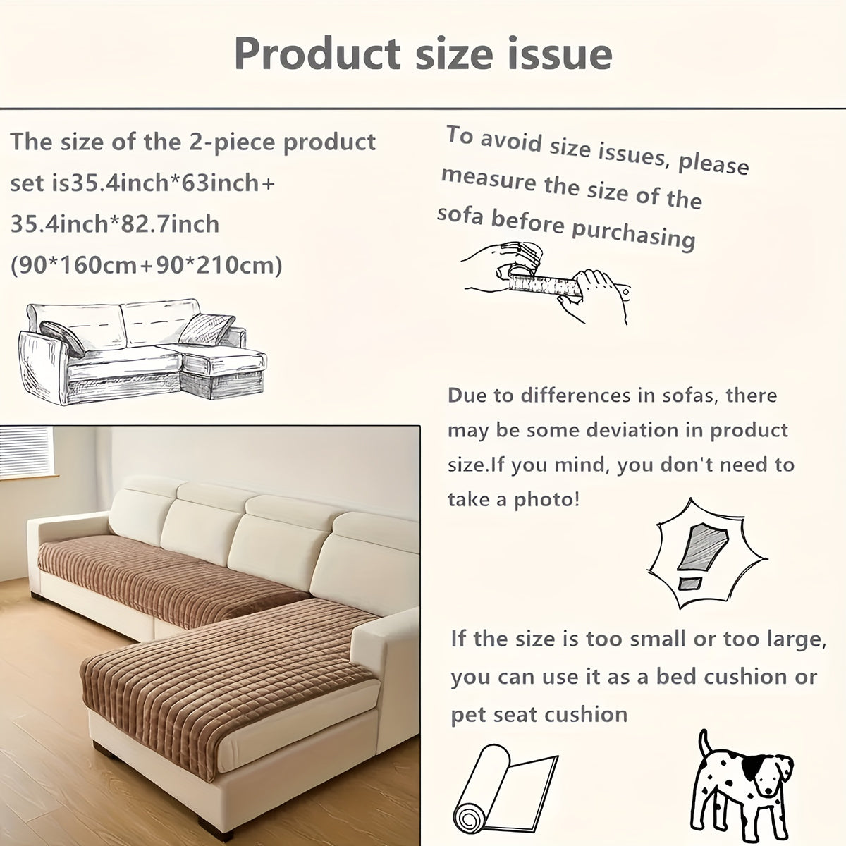 Quilted Velvet Sofa Cover 2 Piece Flannel Furniture Protector – Soft Durable Polyester Couch Slipcover All-Season Pet Friendly Machine Washable for Living Room Bedroom Office – White Glam Style