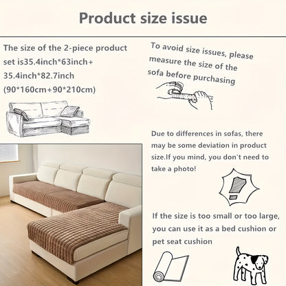 Quilted Velvet Sofa Cover 2 Piece Flannel Furniture Protector – Soft Durable Polyester Couch Slipcover All-Season Pet Friendly Machine Washable for Living Room Bedroom Office – White Glam Style