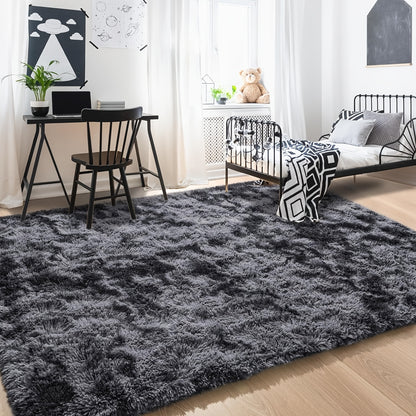 Fluffy Area Rug Non-Slip Soft Plush Carpet for Living Room Bedroom Kitchen Bathroom – Modern Home Decor Floor Mat Easy to Clean – Multiple Sizes & Colors Coffee Gray Black