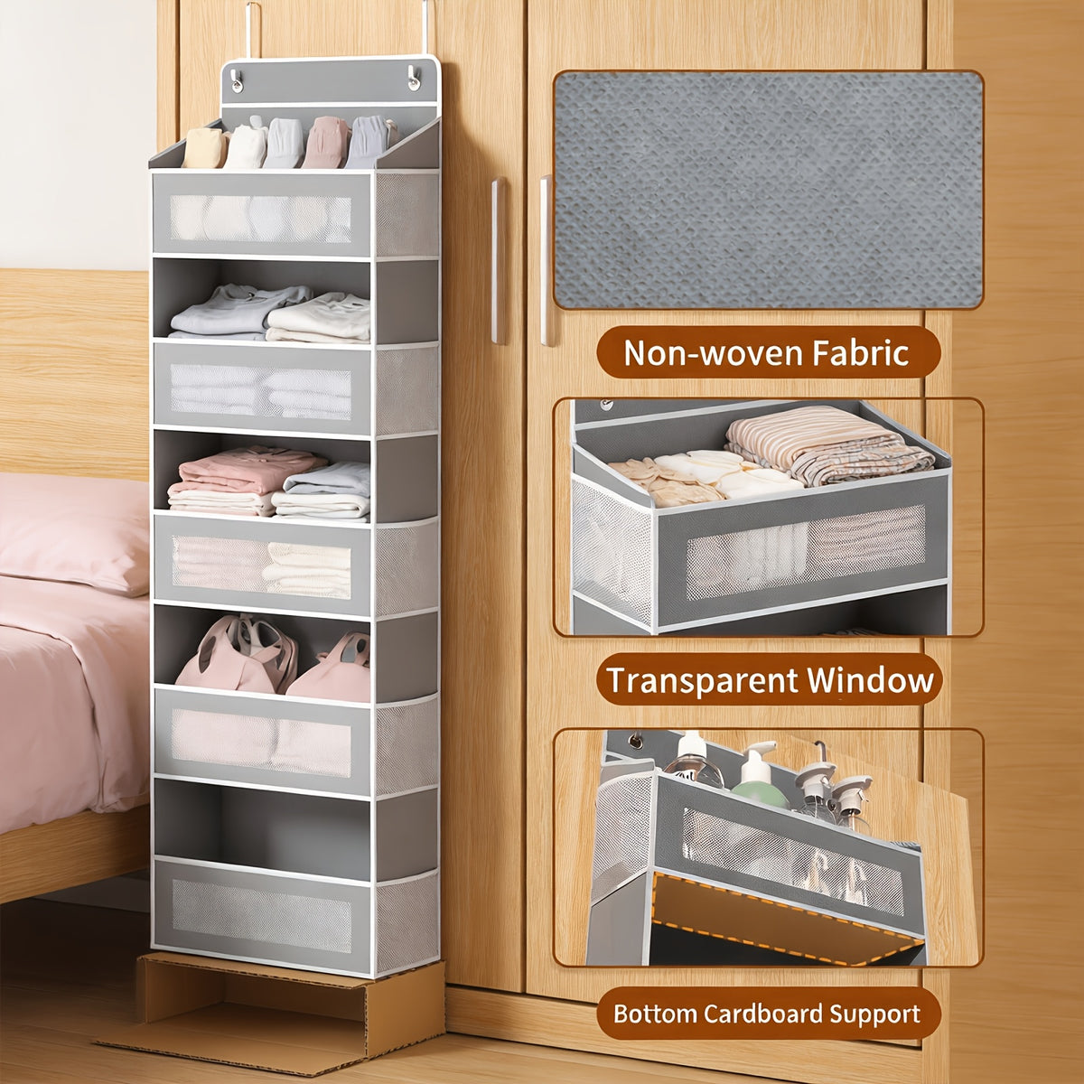 Over the Door Organizer 10-Pocket 5-Tier Hanging Storage 44LB Capacity - No Assembly Breathable Fabric Door Pocket Organizer for Bedroom Bathroom Pantry Kitchen Dorm