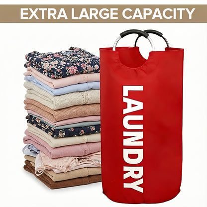 2-Pack Large Foldable Laundry Basket | Waterproof Oxford Cloth Collapsible Laundry Bag | Clothing Storage Basket for Bedroom, Bathroom & Laundry Room, Red & White