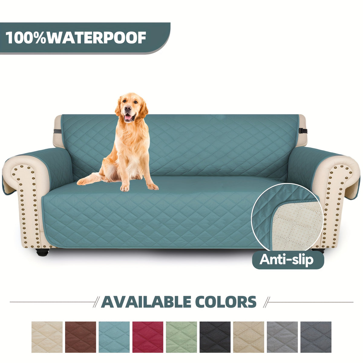 Non-Slip Couch Cover Set of 3 for Dogs Pets, Quilted Microfiber Sofa Seat Cushion Protector with Side Pocket & Elastic Straps, Washable Pet-Friendly Sofa Slipcover for Living Room Office Home Decor