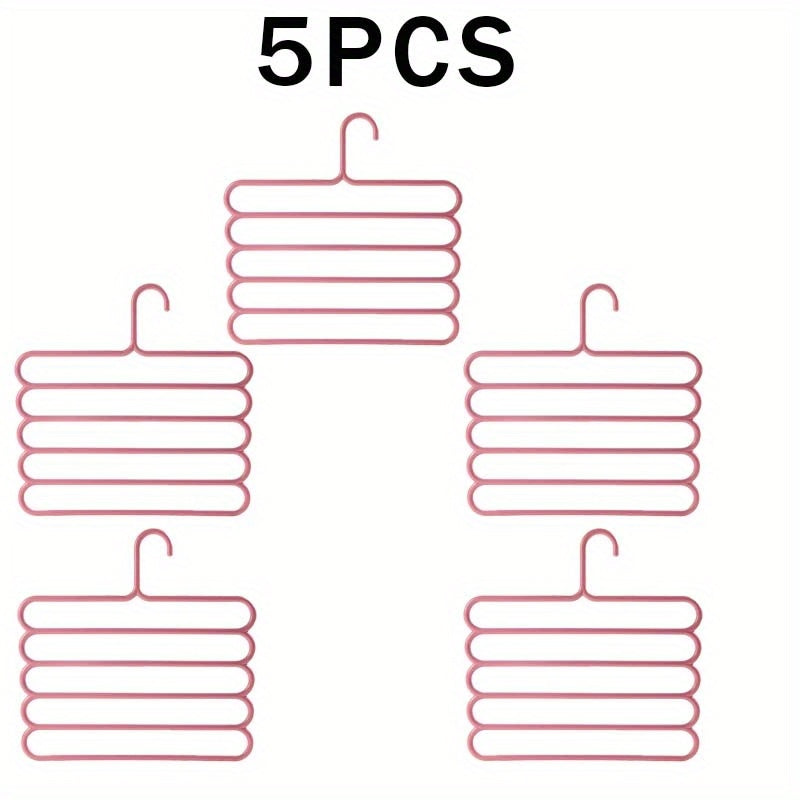 Pants Hangers 5 Pack 5-Layer Non-Slip Space Saving Closet Organizer Hanger Rack for Clothes Pants Jeans Scarves Ties Wardrobe Laundry Room 4 Colors
