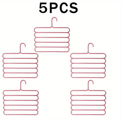 Pants Hangers 5 Pack 5-Layer Non-Slip Space Saving Closet Organizer Hanger Rack for Clothes Pants Jeans Scarves Ties Wardrobe Laundry Room 4 Colors