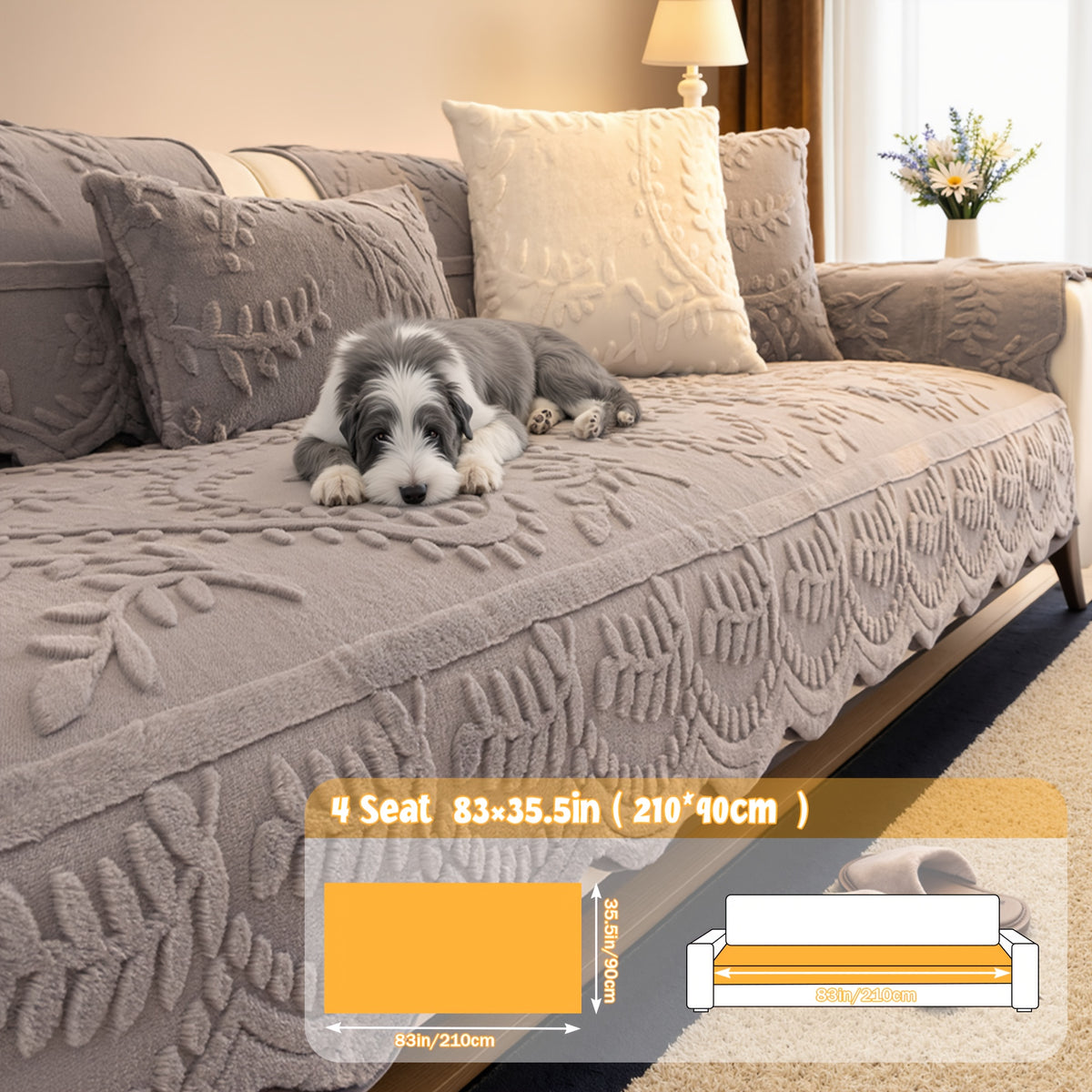 Faux Rabbit Fur Sofa Cover Plush Quilted Non-Slip Machine Washable Couch Protector for Pets – Fits 1 2 3 4 Seater Sofa, Sectional, Loveseat | Bedroom Living Room Office | Home Viaco