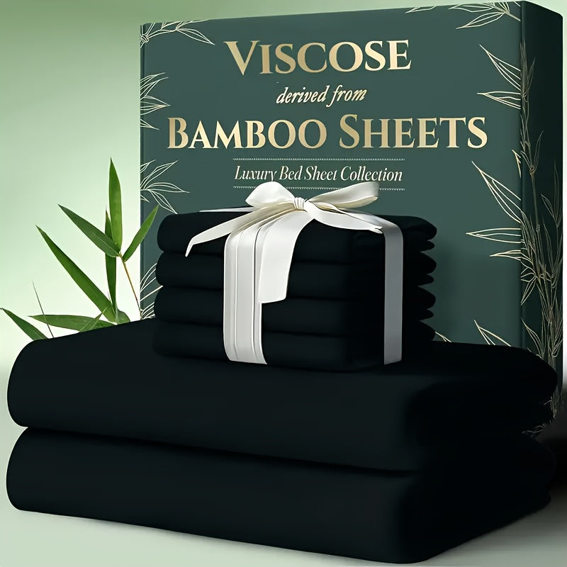 Bamboo Cooling Bed Sheet Set 6-Piece – Ultra-Soft Deep Pocket Fitted Sheet for Hot Sleepers Double-Stitched Machine Washable Twin Full Queen King in 7 Colors