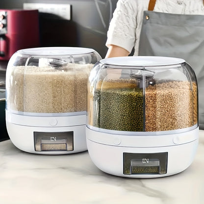 Rice Dispenser 19Lbs 360° Rotating Grain Storage Container with One-Click Output, Flip-Top Lid, Airtight Food Dispenser for Rice, Beans, Oats & Small Grains – Kitchen Pantry Organizer