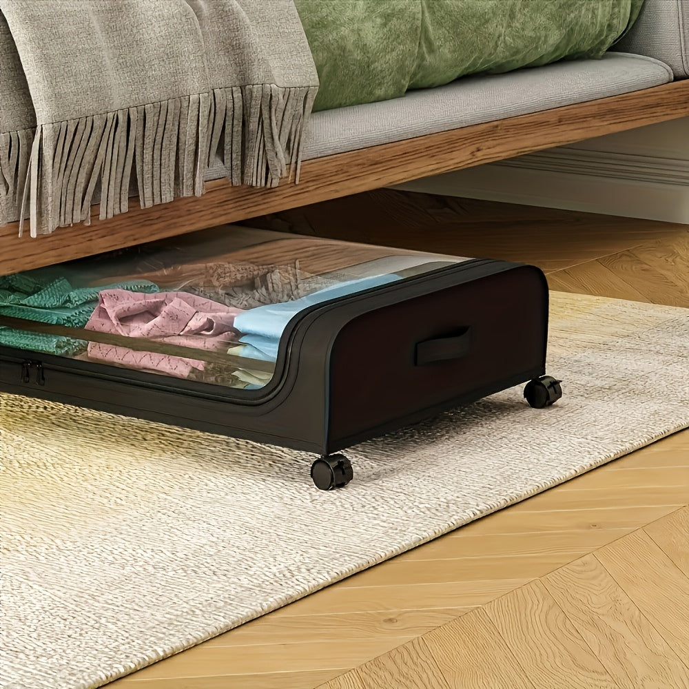 Under Bed Storage Bins with Wheels 2 Pack, Rolling Underbed Storage Box with Metal Drawer, Bed Storage Organizer for Clothes Blankets Shoes Books Bedding, Under Bed Storage Containers with Lid