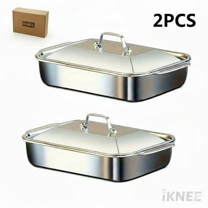 Stainless Steel Roasting Pan Set 4pcs with Lids – 6L Large Capacity 16-Inch Deep Baking Pans for Turkey Lasagna Fish Chicken, Dishwasher Safe, Thanksgiving Christmas Gift