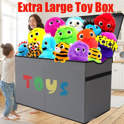 Extra Large Kids Storage Bin with Lid 31.7 Gallon, Collapsible Toy Chest Organizer for Boys & Girls, Toddler Storage Box for Living Room, Bedroom & Nursery Shelf – Black or Gray
