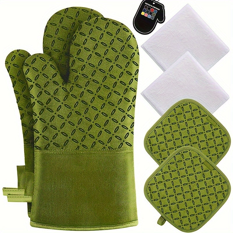 Oven Mitts and Pot Holders Set 6 Piece Heat Resistant Kitchen Gloves with Non-Slip Surface for Cooking Baking BBQ Grilling Multiple Colors Gray Black Green Blue Red Pink