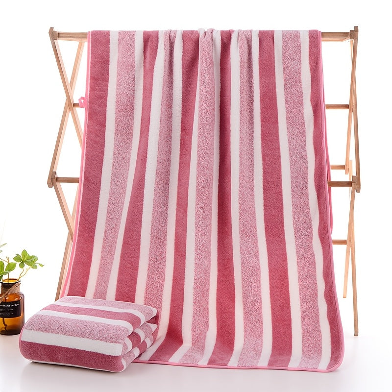 Striped Bath Towel Set, Absorbent Quick-Dry Shower Towels, Super Soft Skin-Friendly Cotton-Feel Bathing Towels for Home Bathroom & Beach, 27.6x55.1 Inch, Available in 1-Pack & 4-Pack, Multiple Colors