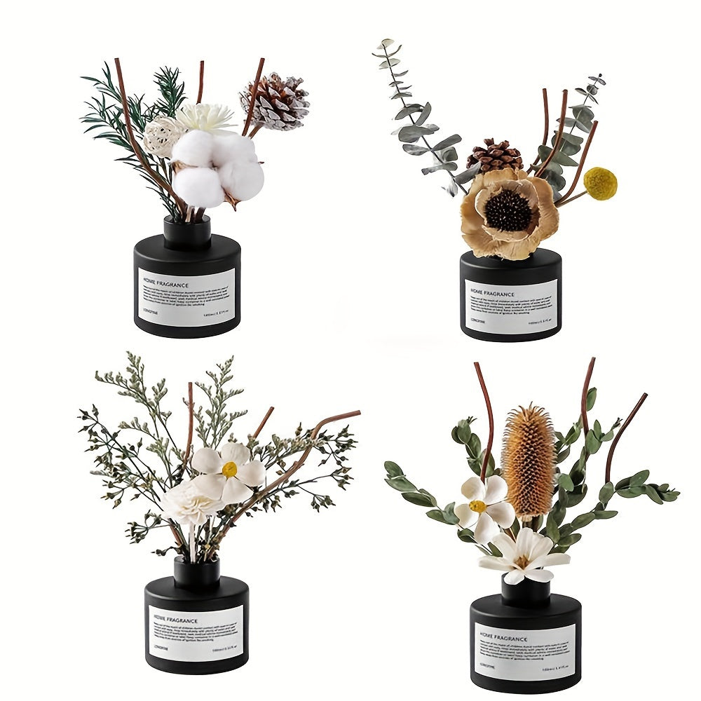Reed Diffuser with Real Dried Flowers and Sticks, 5oz Aromatherapy Home Fragrance Scent Oil Diffuser for Bathroom Bedroom Living Room, Gardenia Jasmine Sandalwood Citrus Scents, Elegant Gift Set