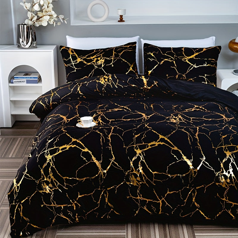 Duvet Cover Set 3-Piece Bronzing Texture | Super Soft Breathable Bedding Set with 2 Pillowcases, Twin Full Queen King, All-Season Bedroom Dormitory Comforter Cover, White Khaki Black