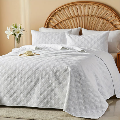 Quilt Set Queen Size 2/3 Piece Lightweight Microfiber Bedspread Soft Cool Coin Pattern Coverlet for All Seasons – Modern Summer Quilt with Pillow Cases for Bedroom Family Gift
