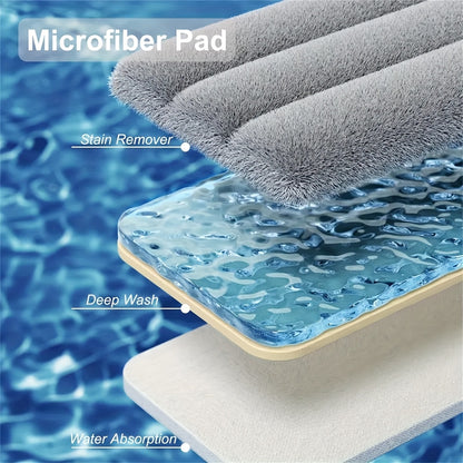 Hands-Free Flat Mop and Bucket Set with Wringer – 360° Swivel Long Handle, 2 Reusable Microfiber Pads, Spin Squeeze System for Hardwood Tile Laminate Floor & Wall Cleaning