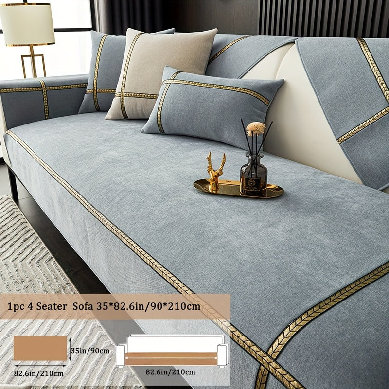 Chenille Sofa Cover Pet-Friendly All-Season Slipcover Furniture Protector for Living Room Bedroom Office - Fits Single 2 3 4 Seater Sofa - Blue-Green Deep Gray Off White Light Gray
