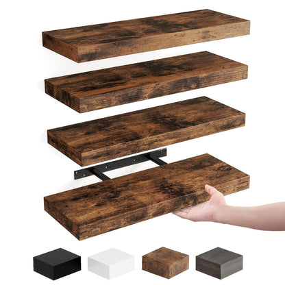 Rustic Floating Shelves 15.8 Inch 4 or 8 Pack – Wall Mounted Wood Shelf with Invisible Brackets for Home Decor Living Room Bedroom Bathroom Kitchen Brown Black White Gray