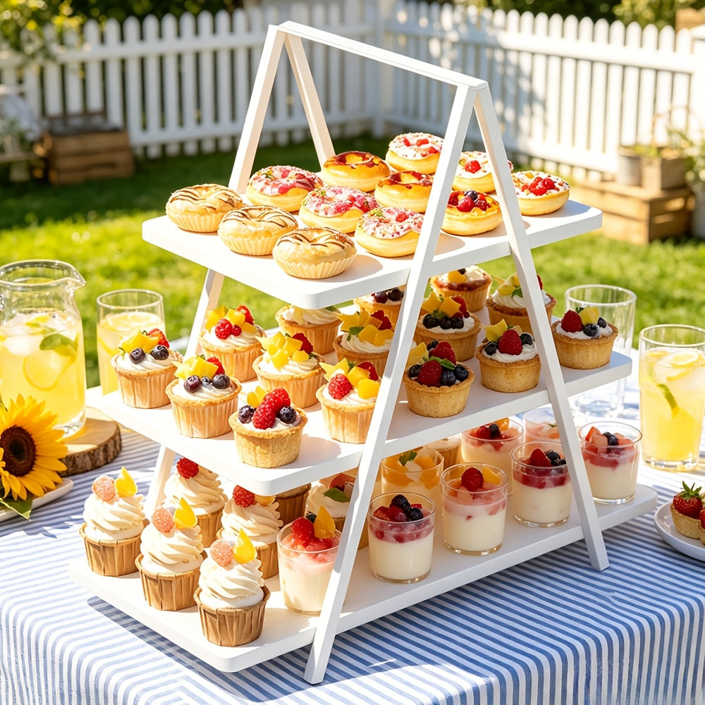 3-Tier Wooden Cupcake Display Stand | Dessert Tower for Parties, Weddings & Events | Holds 50 Cupcakes, Vintage Style Cake Stand, Black, White & Brown
