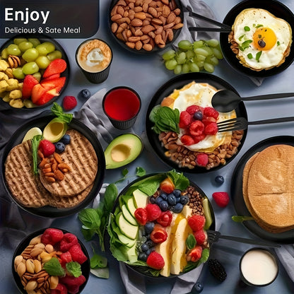 Wheat Straw Dinnerware Set 16 or 32 Piece Unbreakable for 4 or 8 People, Eco-Friendly Plates Bowls Cups Dishwasher Microwave Safe, Lightweight Camping Outdoor Indoor Dinnerware, Black Colorful