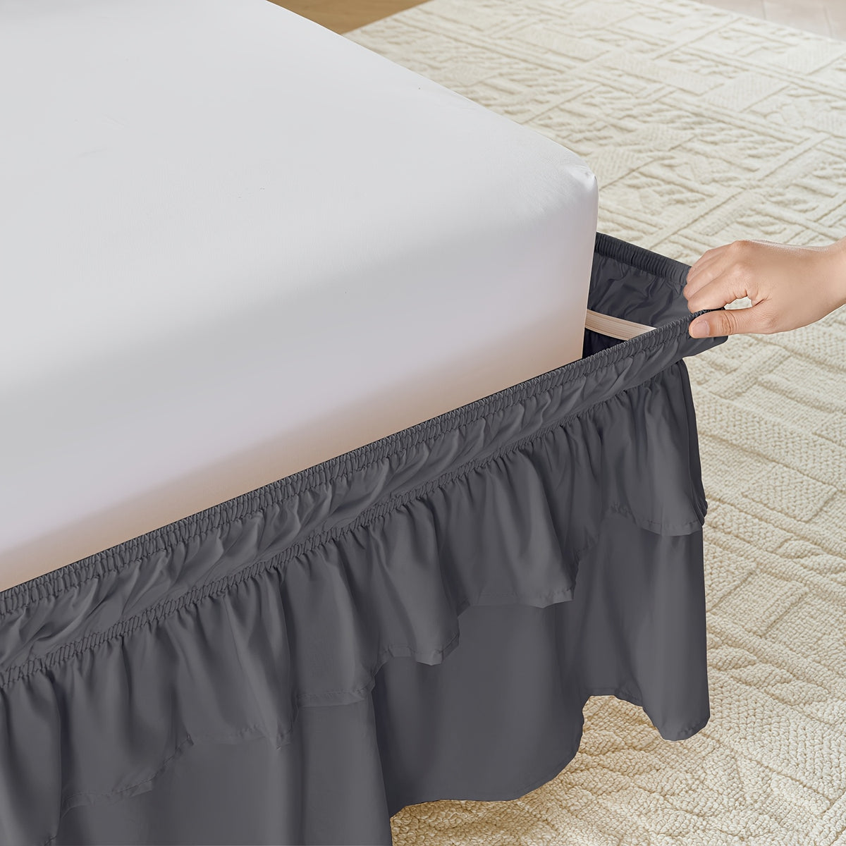 Ruffle Bed Skirt 16 Inch Drop Elastic Wrap Around – Twin Full Queen King/CK, 10 Colors, Easy No-Lift Install, Machine Washable Dust Ruffle