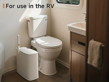 Toilet Brush with Trash Can 2-in-1 Bathroom Set - Slim 7.7L Waste Bin with Disposable Brush Heads, Space Saving Narrow Bathroom Trash Can with Lid for Small Bathroom RV Apartment