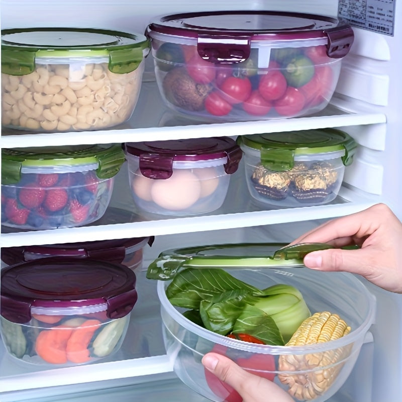 Refrigerator Storage Containers Set 3-4 Piece Large Capacity Airtight Stackable Food Storage Boxes Fresh Keeping Fruit Vegetable Meat Egg Dumpling Kitchen Organizer Purple Green Pink Blue Beige