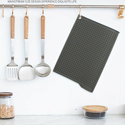 Large Kitchen Drying Mat Splash Proof Countertop Pad 17.72x12.2 Inch Heat Resistant 446°F Anti-Slip Drain Hole Dishwasher Safe Sink Stove Mat Easy Clean Space Saving